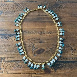 Vintage 80s Gold, Pearl, and Jade Stone Necklace